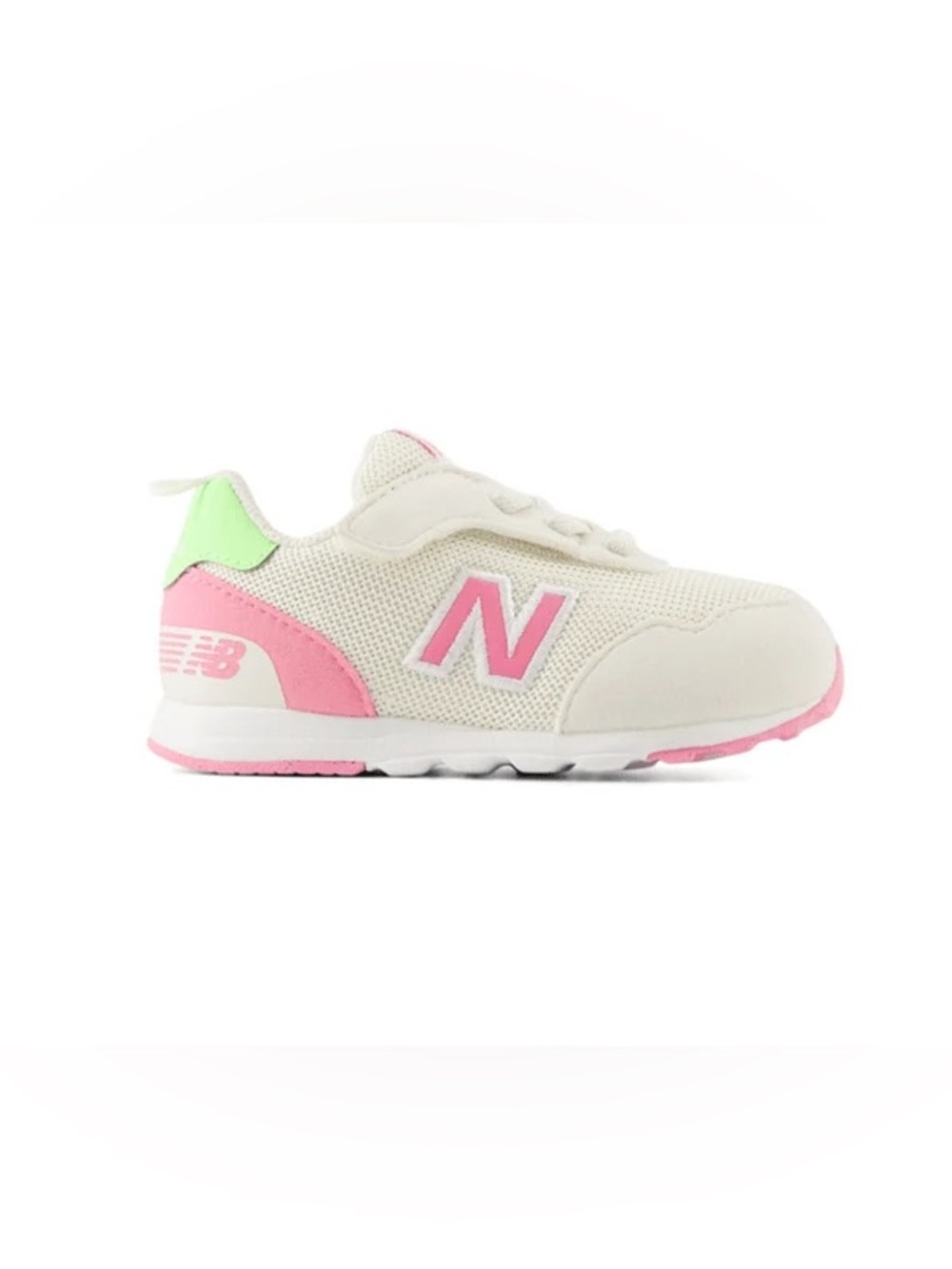 New Balance Kids Cream Sneakers with Pink and Neon Green Accents